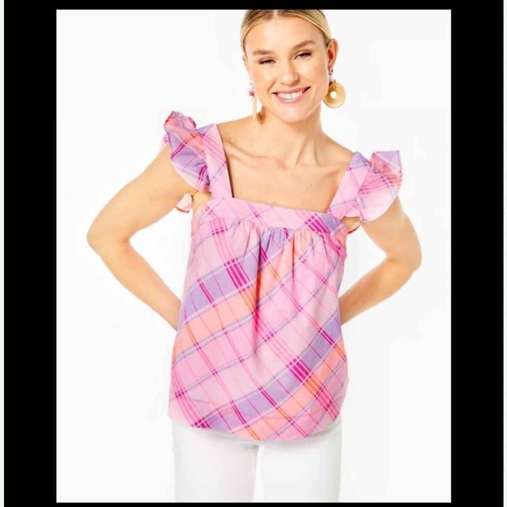 Lilly Pulitzer Pink and Purple Plaid Ruffle Tank Top